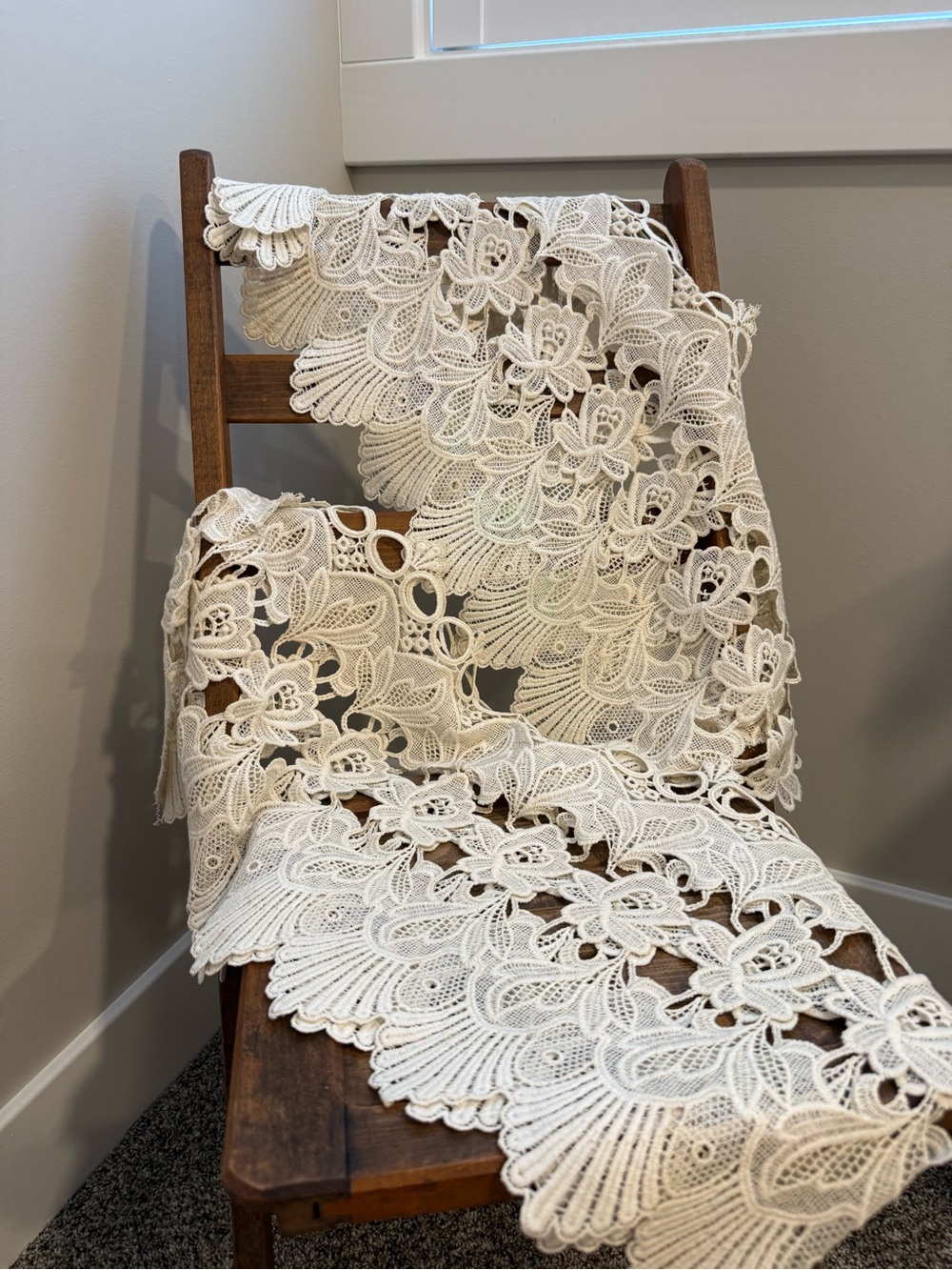 Vintage Lace Valance Curtains Set of 2 Floral Ivory Cream 52” L Approx Each